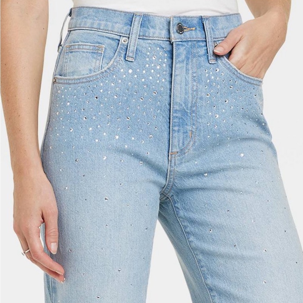 NWT Women’s High Rise Embellished 90’s Straight Jeans - Light Wash